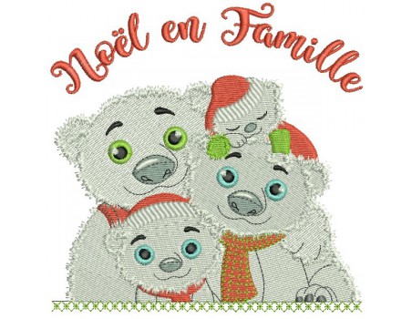 Motif de broderie machine famille ours noël en famille