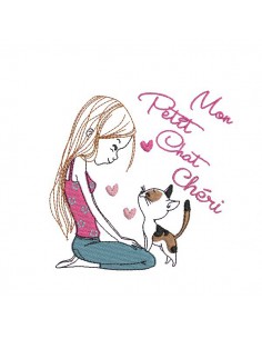 Instant download machine embroidery design girl with her dog