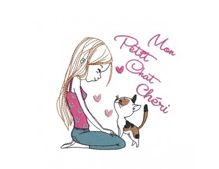 Instant download machine embroidery design girl with her dog