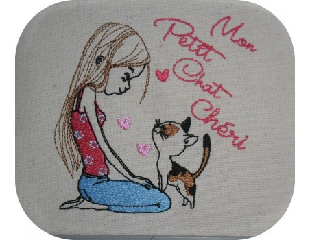 Instant download machine embroidery design girl with her dog