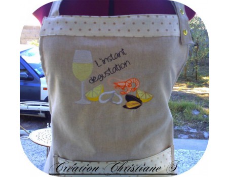 Motif de broderie machine crevettes et vin blanc