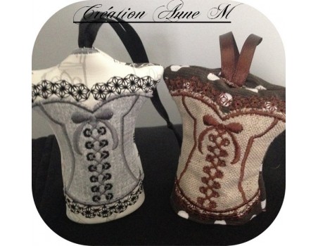 Motif de broderie machine bustier porte clé à ruban  ITH