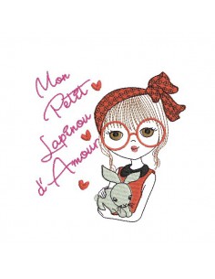 Motif de broderie machine fillette avec son lapin