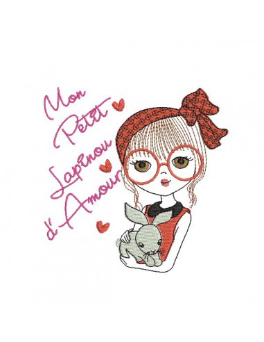 Instant download machine embroidery design girl with her cat