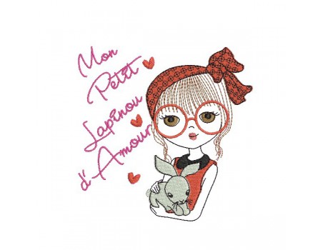 Instant download machine embroidery design girl with her cat