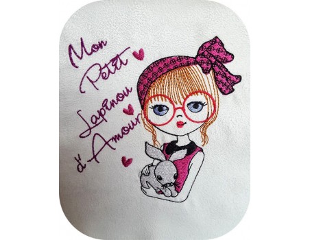 Instant download machine embroidery design girl with her cat