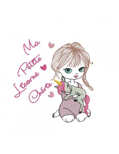 Instant download machine embroidery design girl with her rabbit