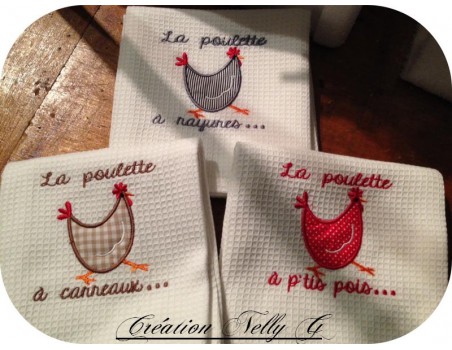 Motif de broderie machine appliqué poule à petits pois