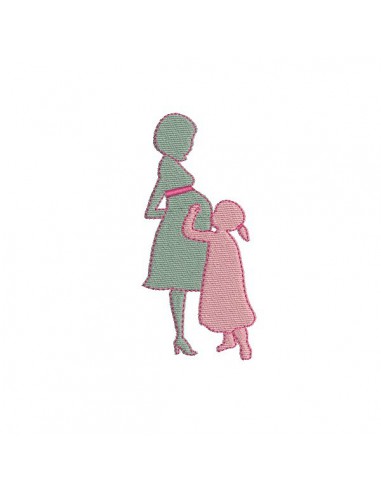 Motif de broderie machine femme enceinte avec fille