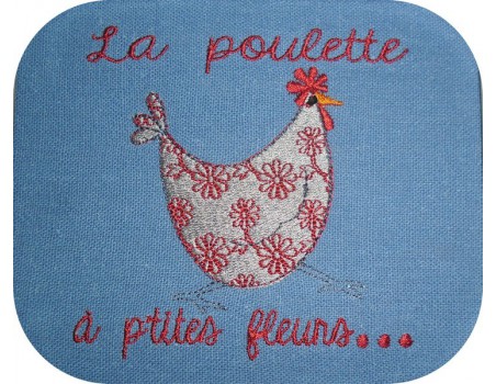 Motif de broderie machine poule à fleurs