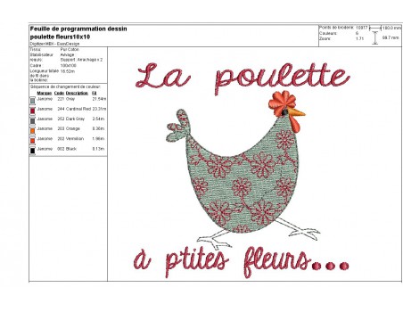 Motif de broderie machine poule à fleurs