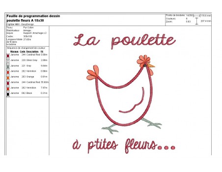 Instant download machine embroidery Hen with flower