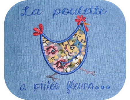 Motif de broderie machine poule à fleurs appliquée