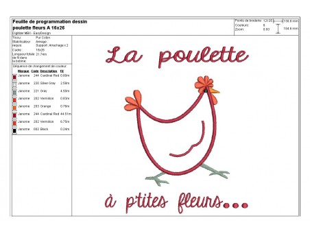 Instant download machine embroidery Hen with flower