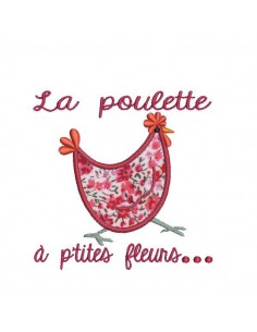 Motif de broderie machine poule à fleurs appliquée