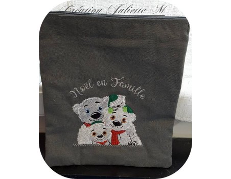 Motif de broderie machine famille ours noël en famille