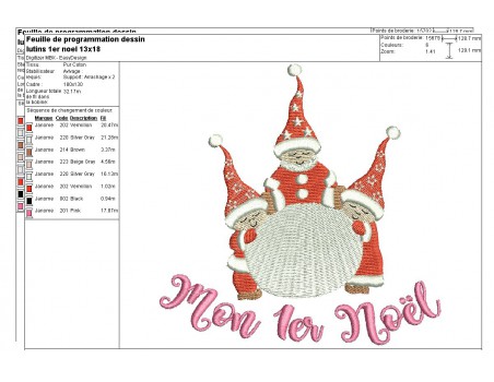 Motif de broderie machine lutins de noël