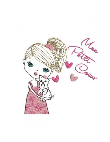 Instant download machine embroidery design girl with her unicorn