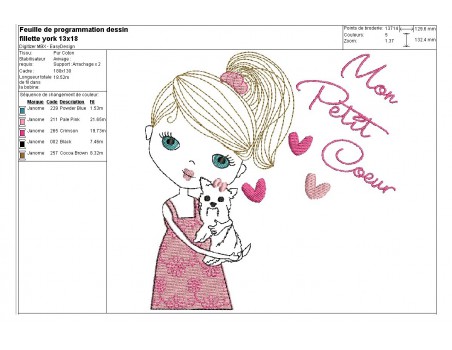 Instant download machine embroidery design girl with her unicorn