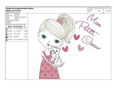 Instant download machine embroidery design girl with her unicorn