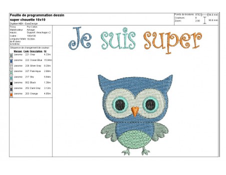 Motif de broderie machine  super chouette