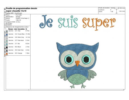 Motif de broderie machine  super chouette