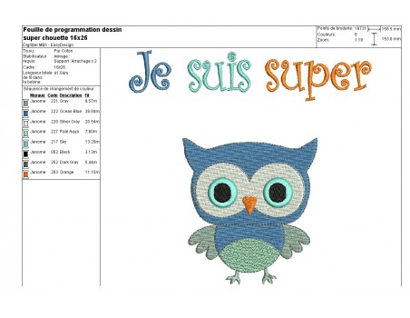 Motif de broderie machine  super chouette