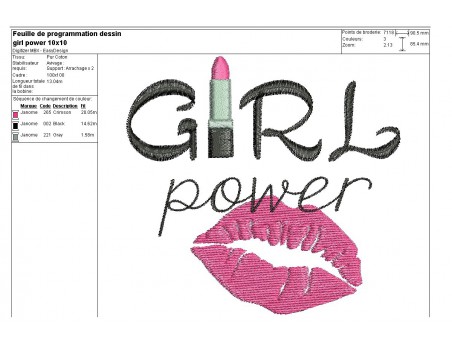 Motif de broderie machine girl power