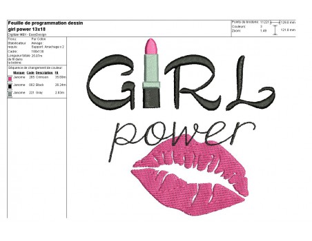 Motif de broderie machine girl power