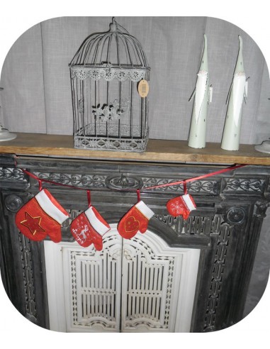 Motif de broderie machine moufles de Noël ITH Motif de broderie machine moufles de Noël ITH