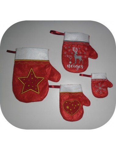 Motif de broderie machine moufles de Noël ITH Motif de broderie machine moufles de Noël ITH