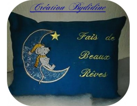 Motif de broderie machine appliqué souris sur la lune