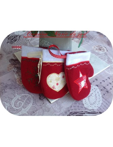 Motif de broderie machine moufles de Noël ITH Motif de broderie machine moufles de Noël ITH