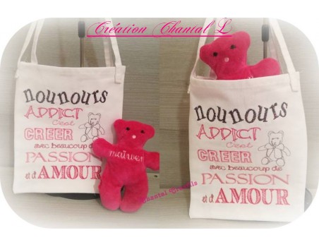 Motif de broderie machine texte nounours addict