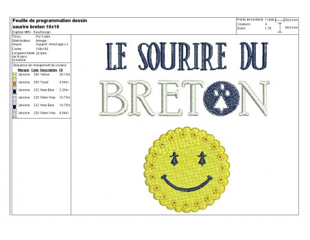 Motif de broderie machine le sourire du breton