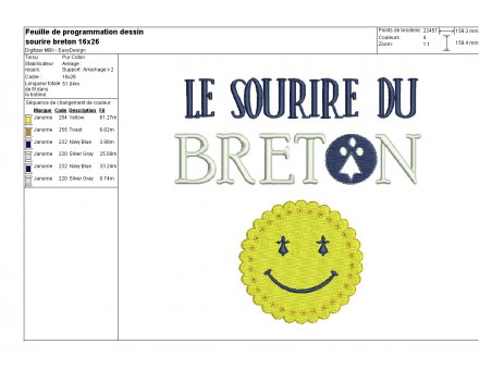 Motif de broderie machine le sourire du breton