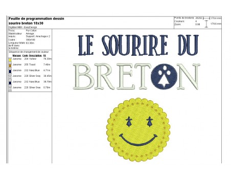 Motif de broderie machine le sourire du breton