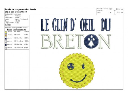 Motif de broderie machine le clin d'oeil du breton