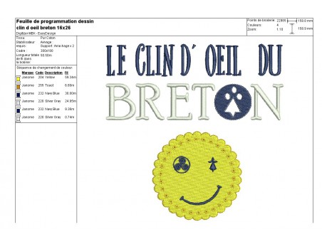 Motif de broderie machine le clin d'oeil du breton