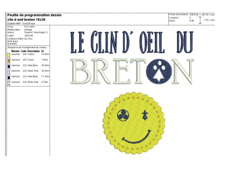 Motif de broderie machine le clin d'oeil du breton