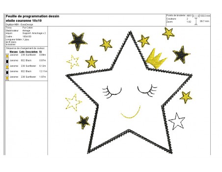 Motif de broderie machine étoile couronne