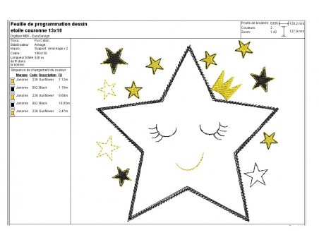 Motif de broderie machine étoile couronne