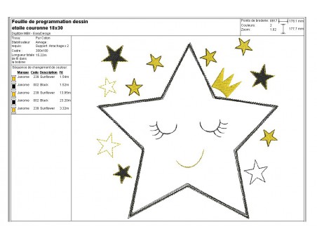 Motif de broderie machine étoile couronne