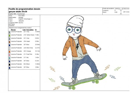 Motif de broderie machine garçon avec son skate