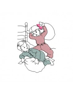 Motif de broderie machine enfants jouant à la bataille d'oreillers