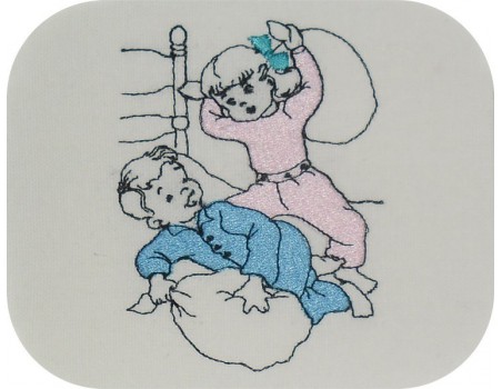 Motif de broderie machine enfants jouant à la bataille d'oreillers