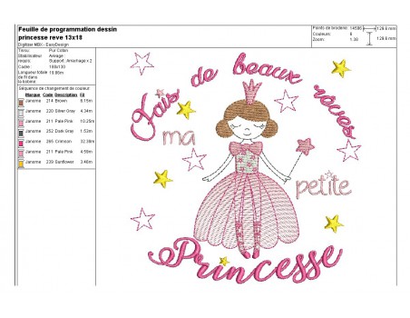 Motif de broderie machine princesse