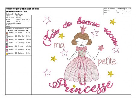 Motif de broderie machine princesse