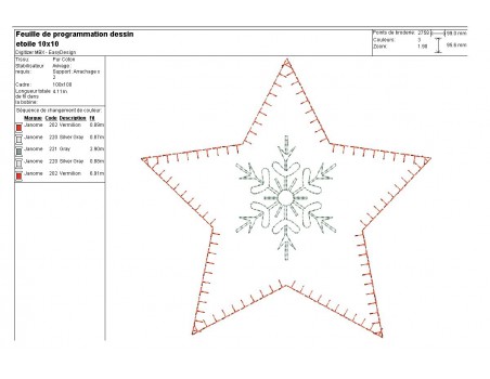 Motif de broderie machine étoile des neiges  ITH