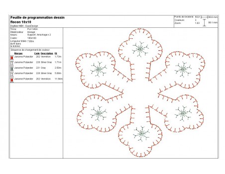 Motif de broderie machine flocon de neige  ITH